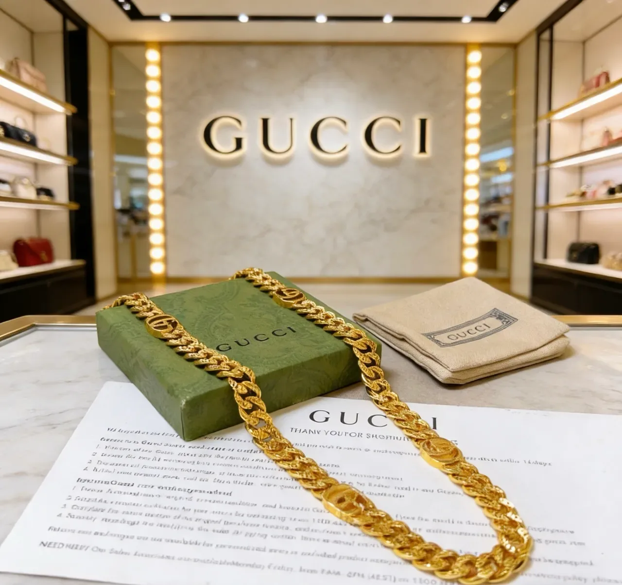 Gucci GG Marmont Gold Chunky Curb-Link Chain Interlocking G Logo Links Necklace 2
