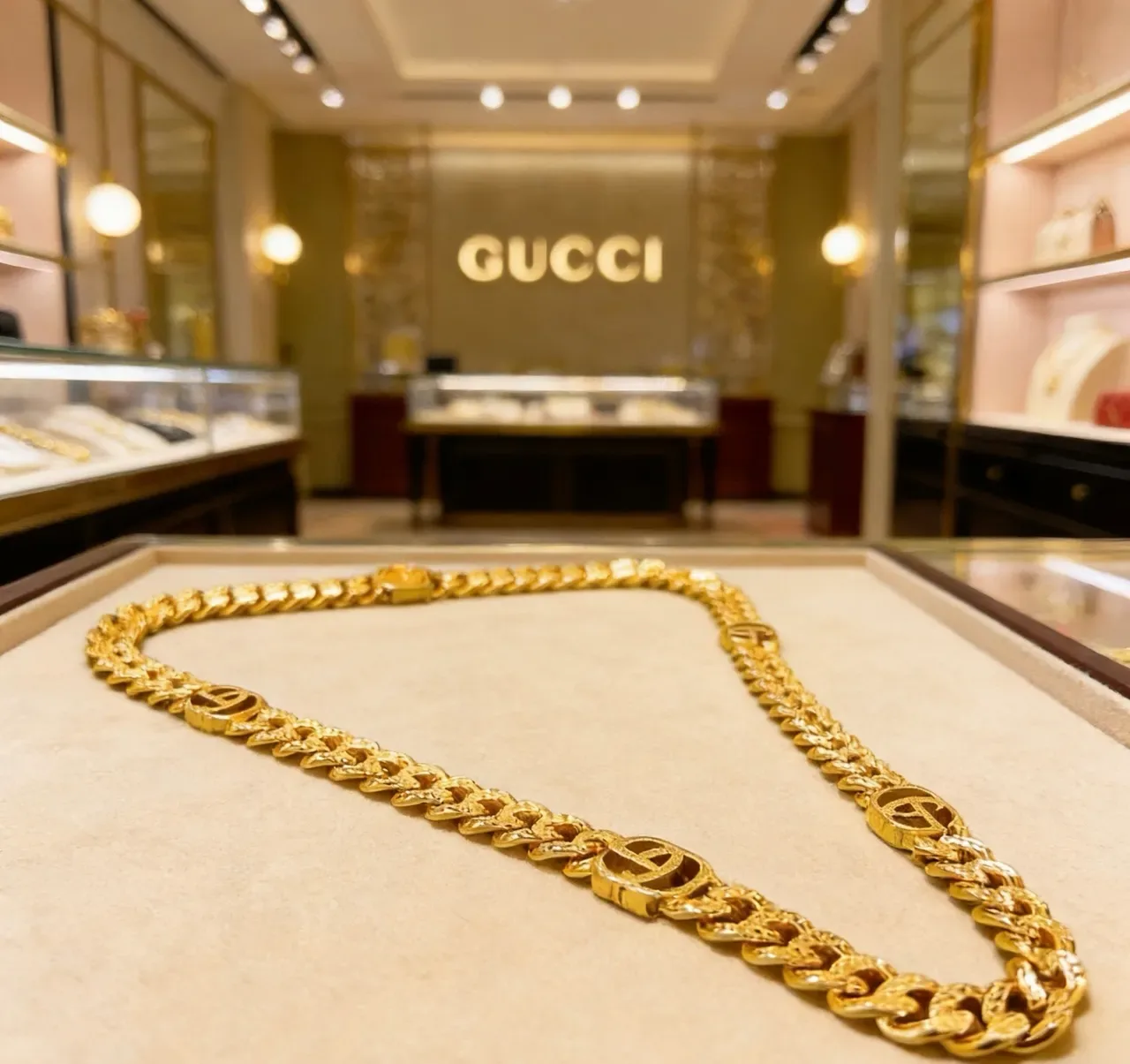 Gucci GG Marmont Gold Chunky Curb-Link Chain Interlocking G Logo Links Necklace 4
