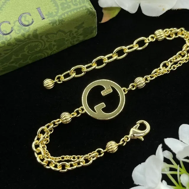 Gucci GG Marmont Gold Double-Chain Interlocking G Pendant Bracelet 3