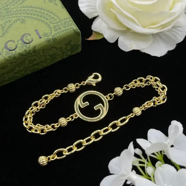 Gucci GG Marmont Gold Double-Chain Interlocking G Pendant Bracelet 4
