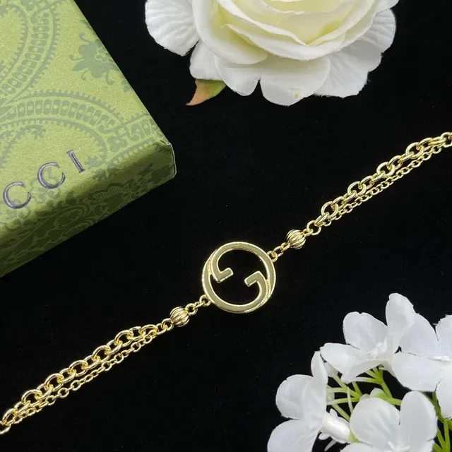Gucci GG Marmont Gold Double-Chain Interlocking G Pendant Bracelet 6