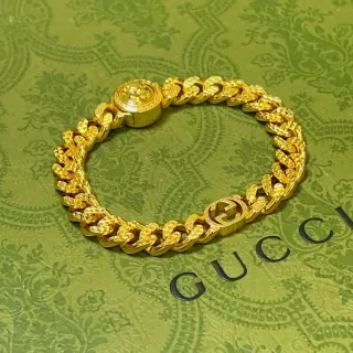 Gucci GG Marmont Gold Faceted Curb-Link Chain Interlocking G Logo Bracelet