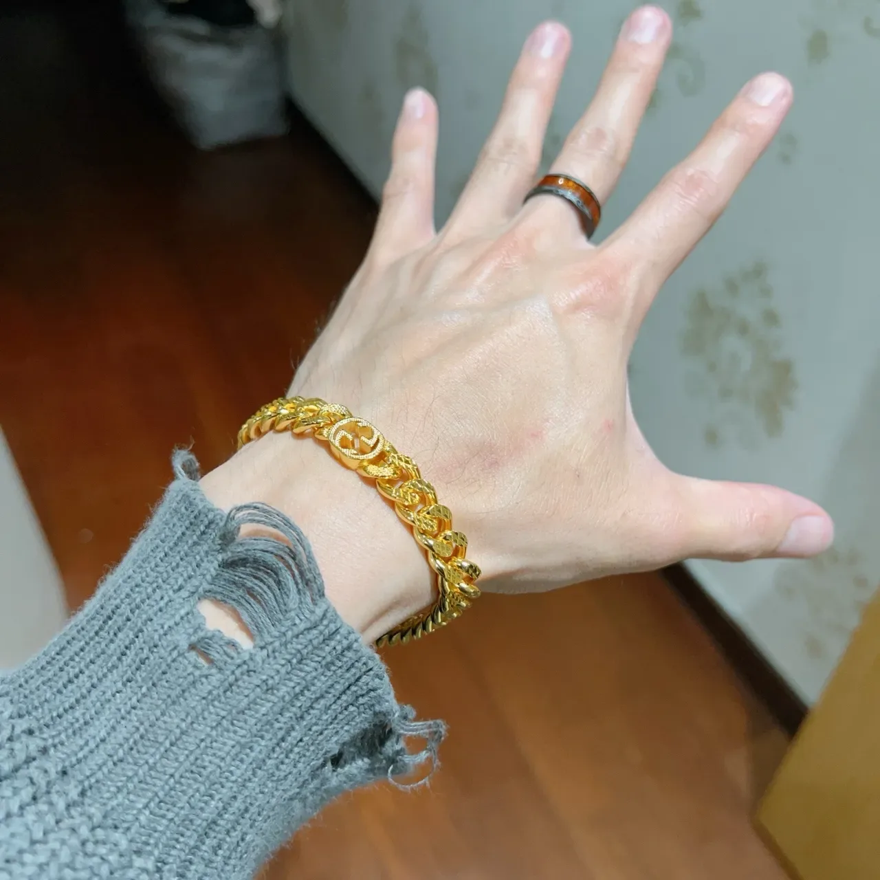 Gucci GG Marmont Gold Faceted Curb-Link Chain Interlocking G Logo Bracelet 8