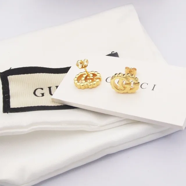 Gucci GG Marmont Gold Silver Interlocking G Logo Stud Earrings 2