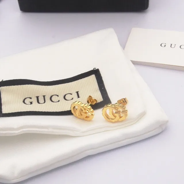 Gucci GG Marmont Gold Silver Interlocking G Logo Stud Earrings 7