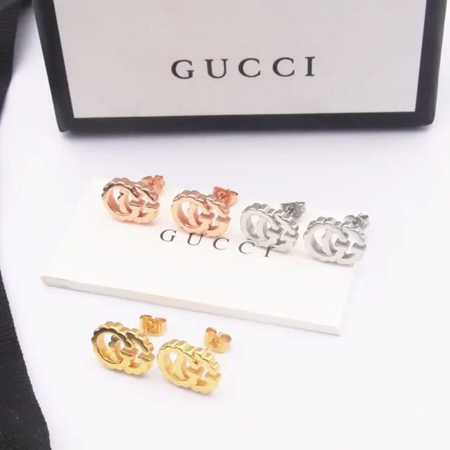 Gucci GG Marmont Gold Silver Interlocking G Logo Stud Earrings 8