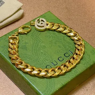 Gucci GG Marmont Gold-Tone Pavé Crystal Curb-Link Bracelet