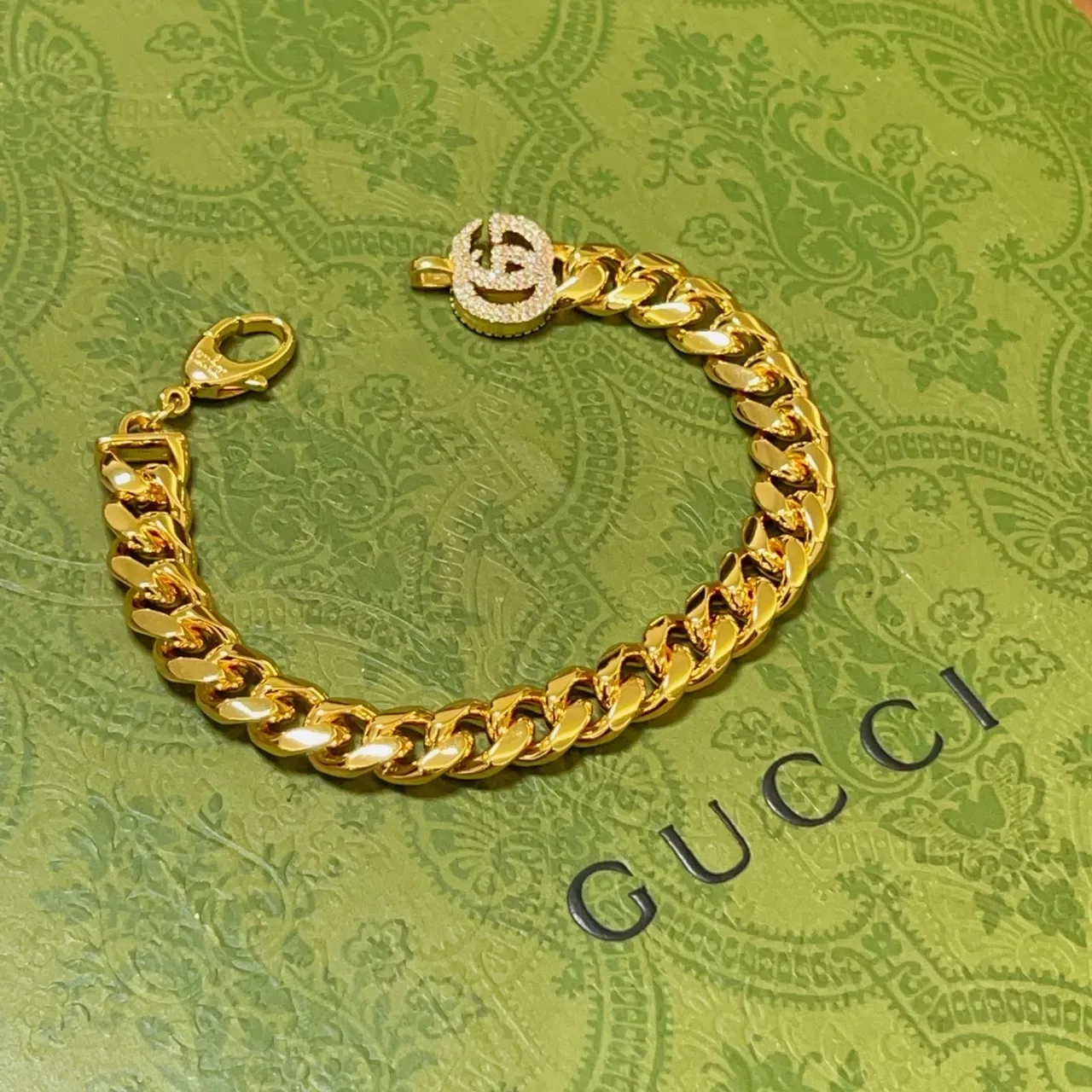 Gucci GG Marmont Gold-Tone Pavé Crystal Curb-Link Bracelet 3