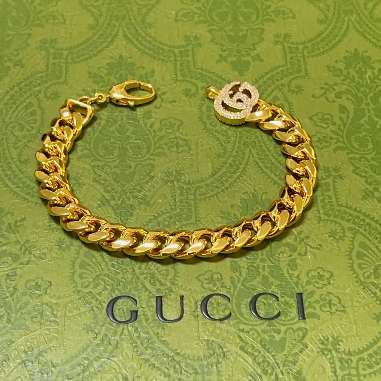 Gucci GG Marmont Gold-Tone Pavé Crystal Curb-Link Bracelet 6