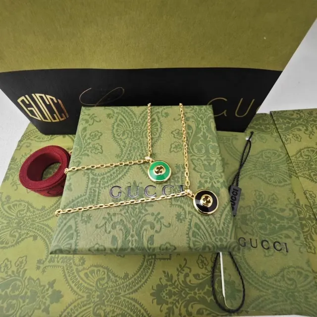 Gucci GG Marmont Green Enamel Interlocking G Necklace 3