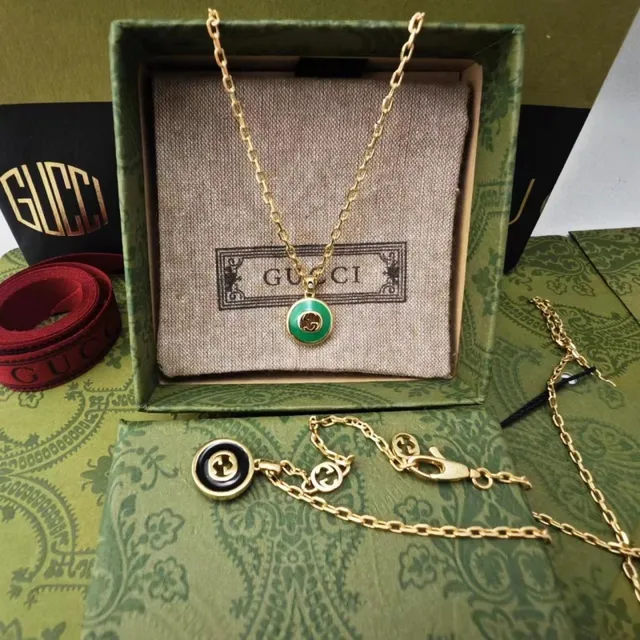 Gucci GG Marmont Green Enamel Interlocking G Necklace 5