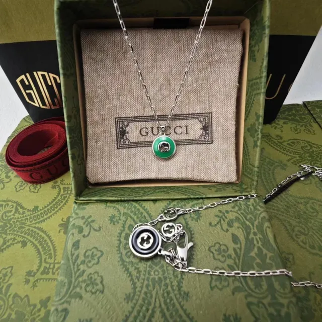 Gucci GG Marmont Green Enamel Interlocking G Necklace 6