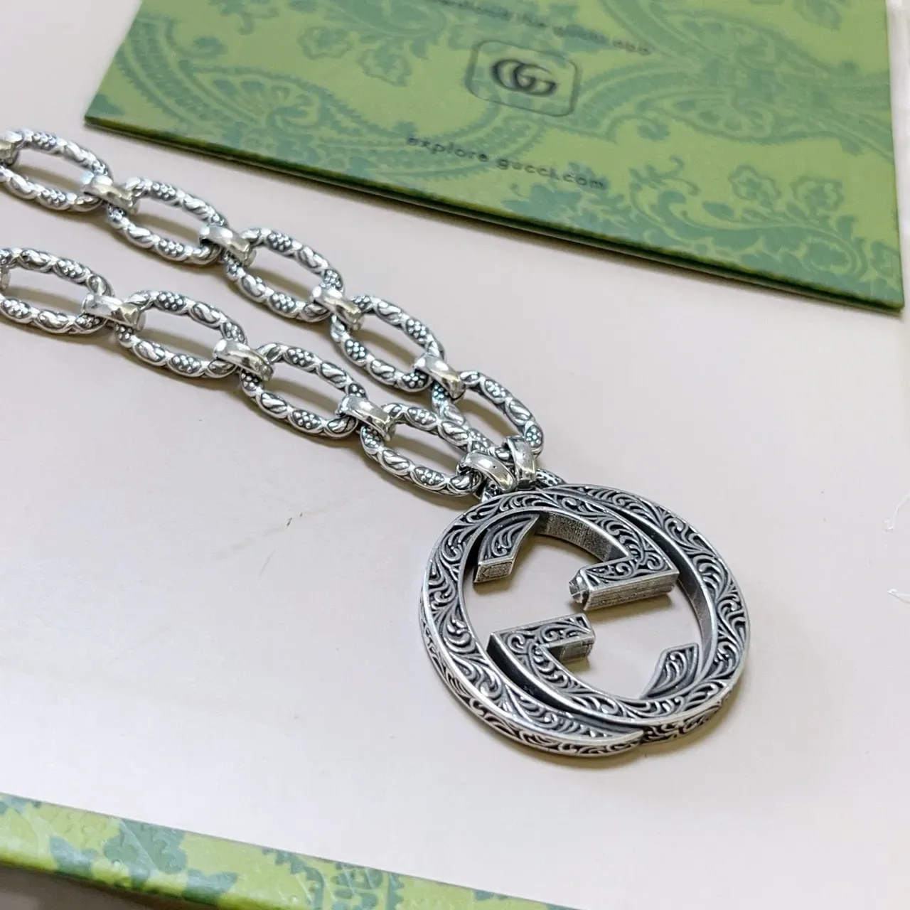 Gucci GG Marmont Interlocking G Filigree Pendant Necklace 6