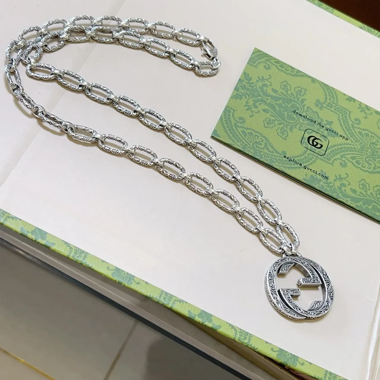 Gucci GG Marmont Interlocking G Filigree Pendant Necklace 9