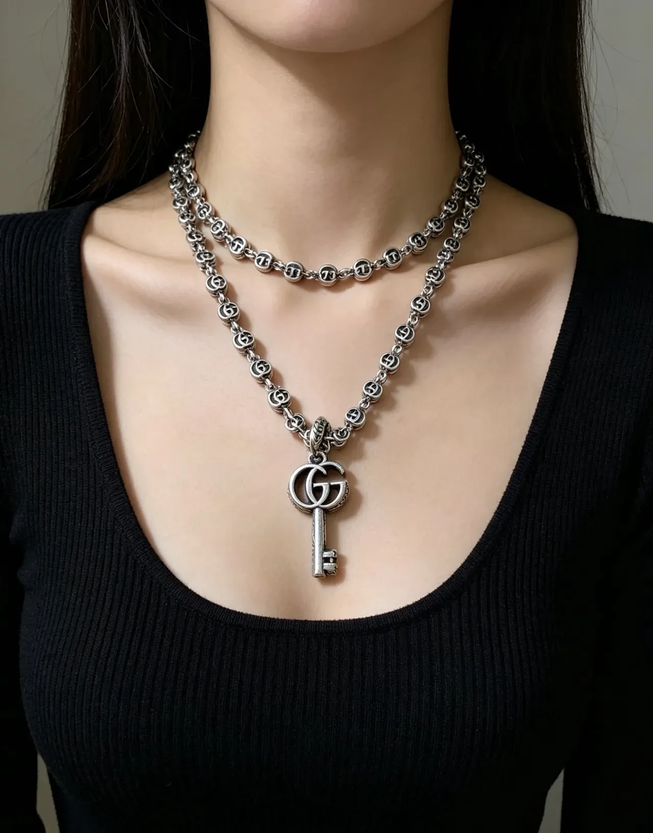 Gucci GG Marmont Key Pendant Silver-Tone Necklace 4