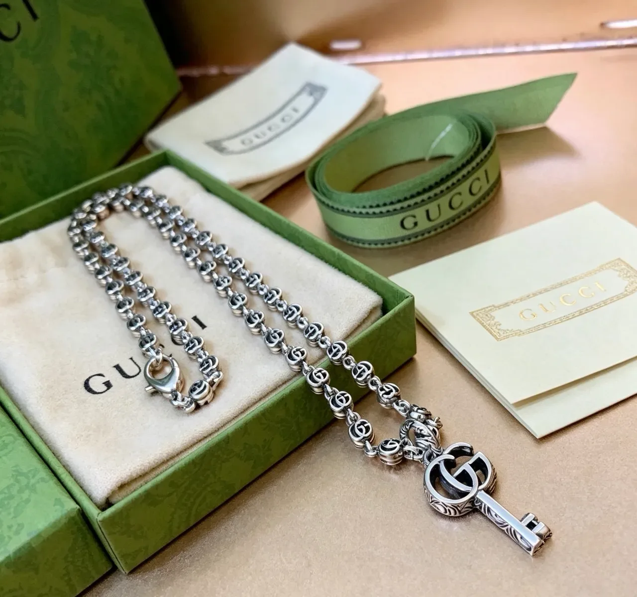 Gucci GG Marmont Key Pendant Silver-Tone Necklace 5