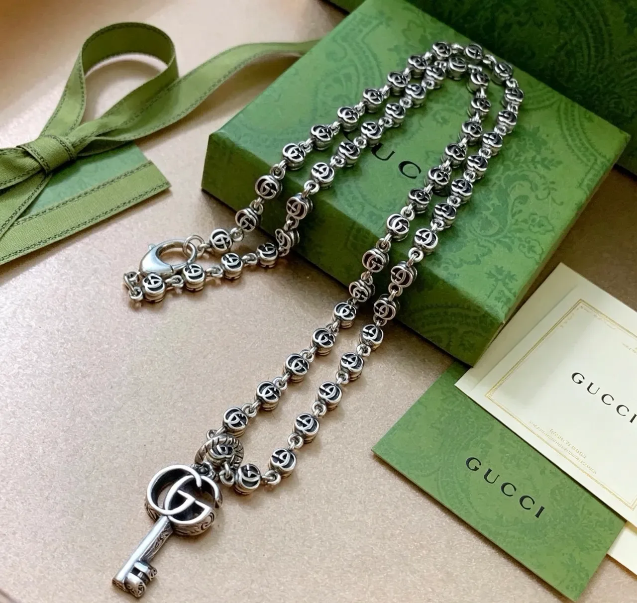 Gucci GG Marmont Key Pendant Silver-Tone Necklace 6