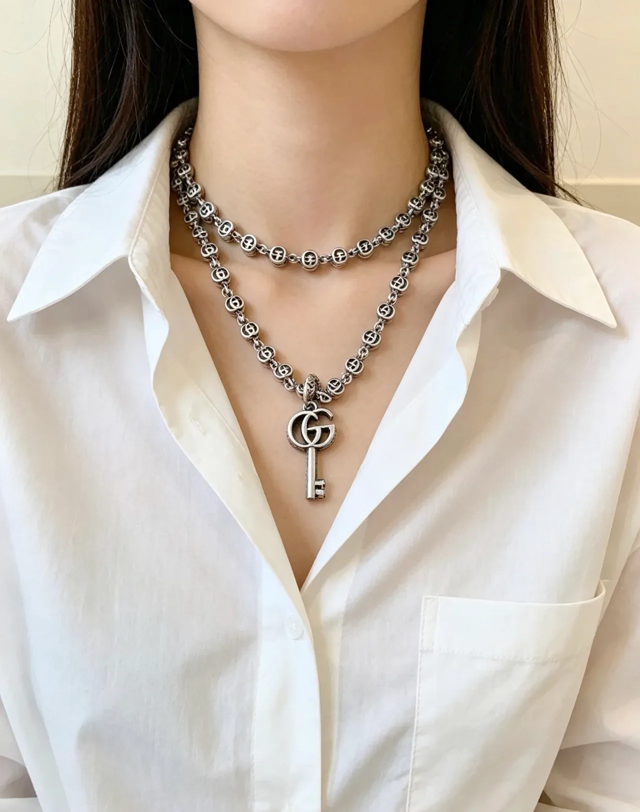 Gucci GG Marmont Key Pendant Silver-Tone Necklace 7