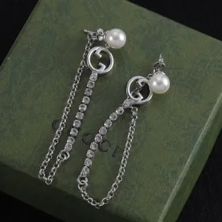 Gucci GG Marmont Pearl and Crystal Chain Drop Earrings
