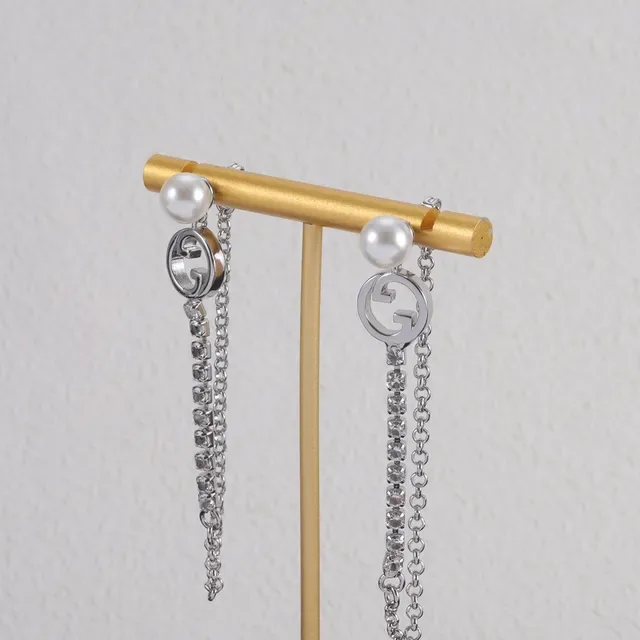 Gucci GG Marmont Pearl and Crystal Chain Drop Earrings 2