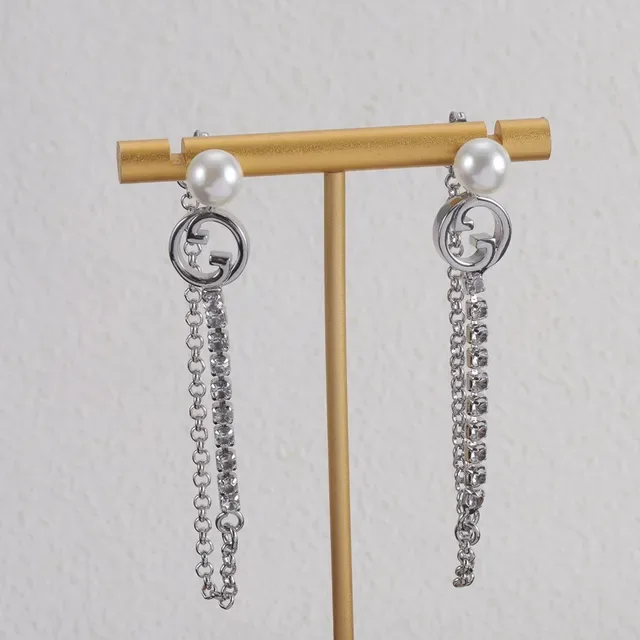 Gucci GG Marmont Pearl and Crystal Chain Drop Earrings 3