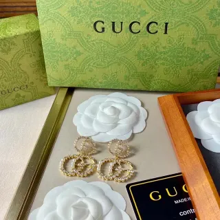 Gucci GG Marmont Pearl and Crystal Drop Earrings