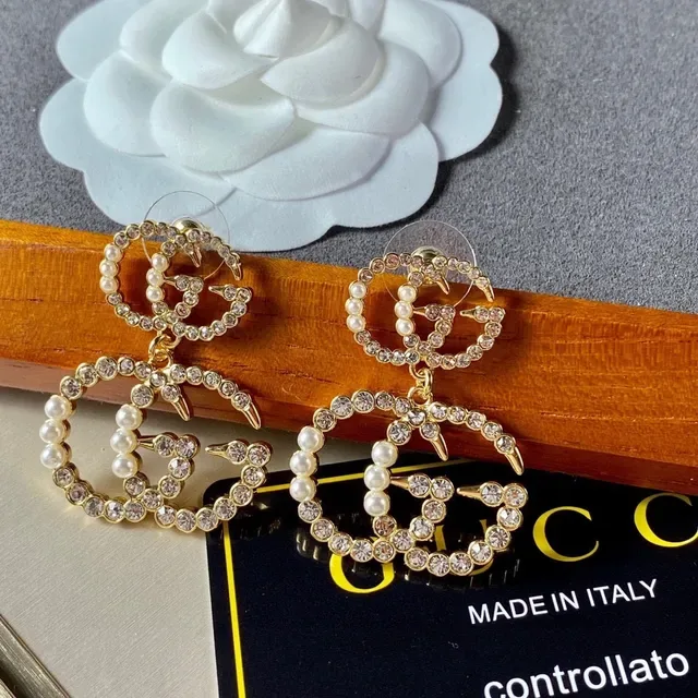 Gucci GG Marmont Pearl and Crystal Drop Earrings 2