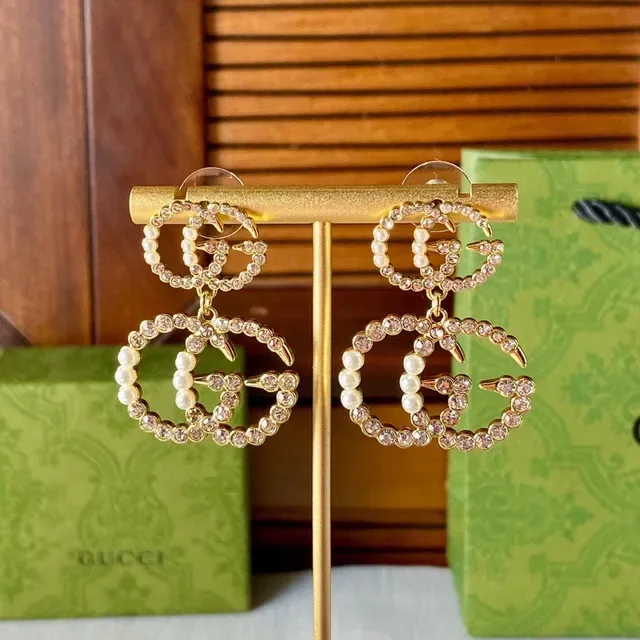 Gucci GG Marmont Pearl and Crystal Drop Earrings 6