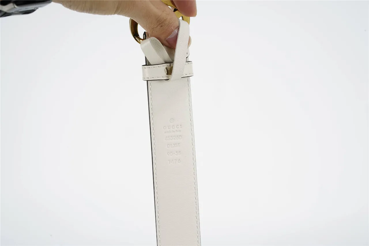 Gucci GG Marmont Ceinture en cuir blanc ornée de perles 8
