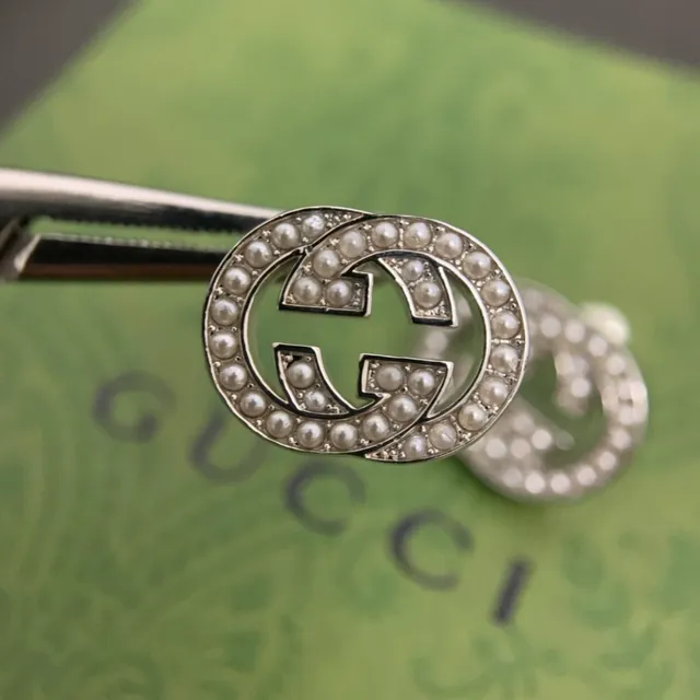 Gucci GG Marmont Pearl-Encrusted Interlocking G Stud Earrings 3