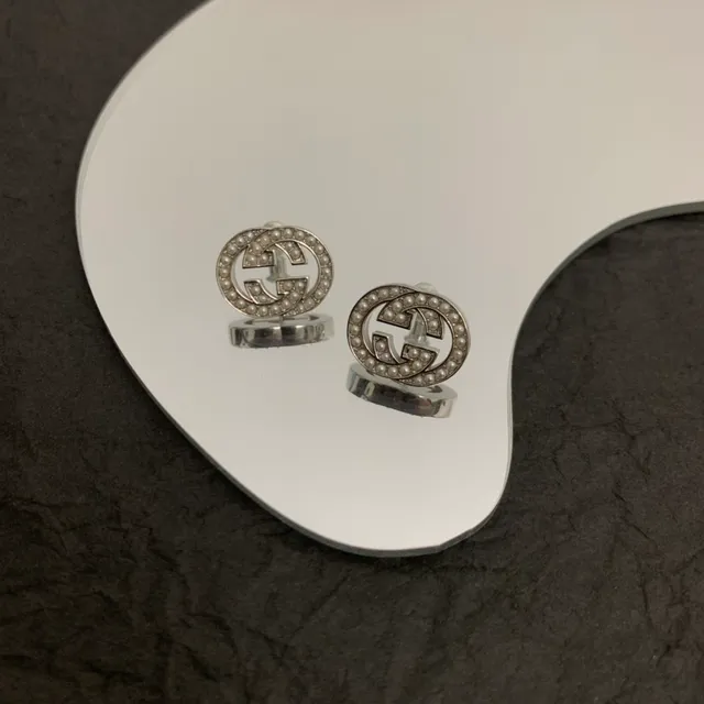 Gucci GG Marmont Pearl-Encrusted Interlocking G Stud Earrings 5