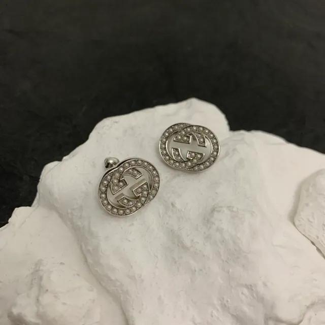 Gucci GG Marmont Pearl-Encrusted Interlocking G Stud Earrings 6