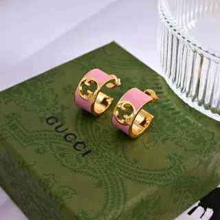 Gucci GG Marmont Pink Enamel Gold-Tone Hinged Hoop Earrings