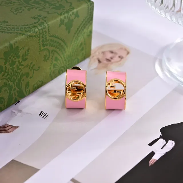 Gucci GG Marmont Pink Enamel Gold-Tone Hinged Hoop Earrings 4