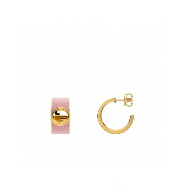 Gucci GG Marmont Pink Enamel Gold-Tone Hinged Hoop Earrings 6