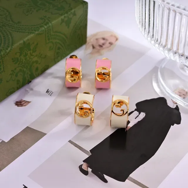 Gucci GG Marmont Pink Enamel Gold-Tone Hinged Hoop Earrings 7