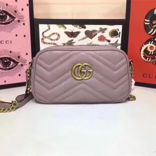 Gucci GG Marmont Quilted Chevron Dusty Pink Chain Bag