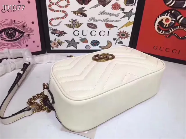 Gucci GG Marmont Quilted Chevron Dusty Pink Chain Bag 20