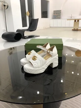 Gucci GG Marmont Quilted White Gladiator Sandals 2