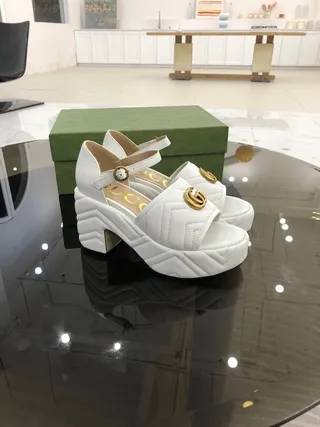 Gucci GG Marmont Quilted White Gladiator Sandals 4