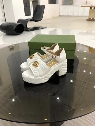 Gucci GG Marmont Quilted White Gladiator Sandals 6