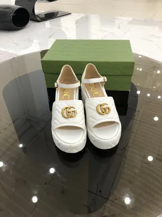 Gucci GG Marmont Quilted White Gladiator Sandals 7