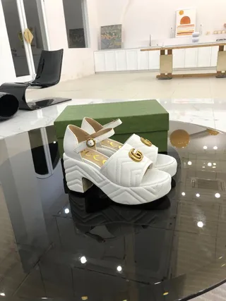 Gucci GG Marmont Quilted White Gladiator Sandals 8