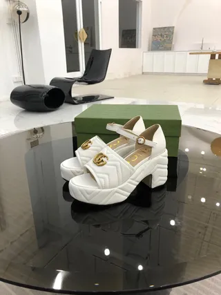 Gucci GG Marmont Quilted White Gladiator Sandals 9