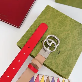 Gucci GG Marmont Reversible Red Beige Leather Belt