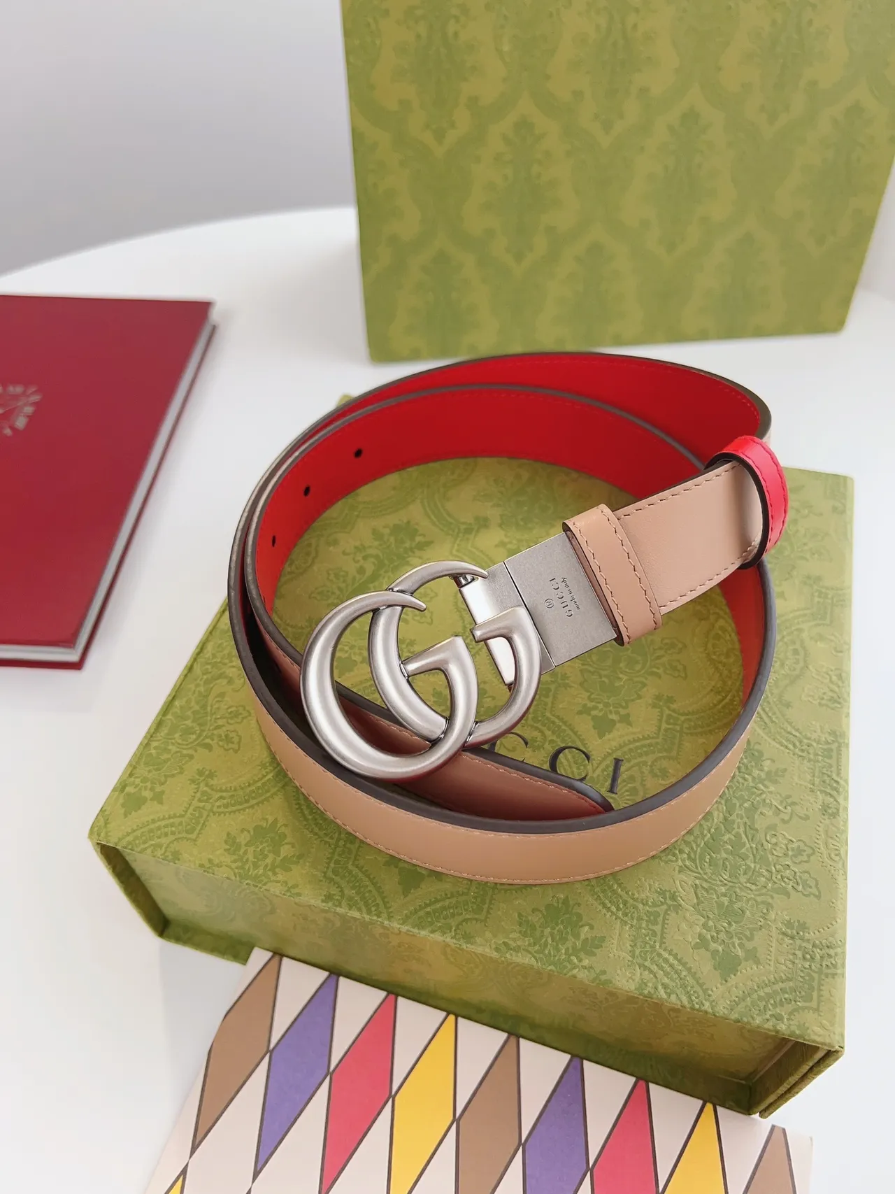 Gucci GG Marmont Reversible Red Beige Leather Belt 2