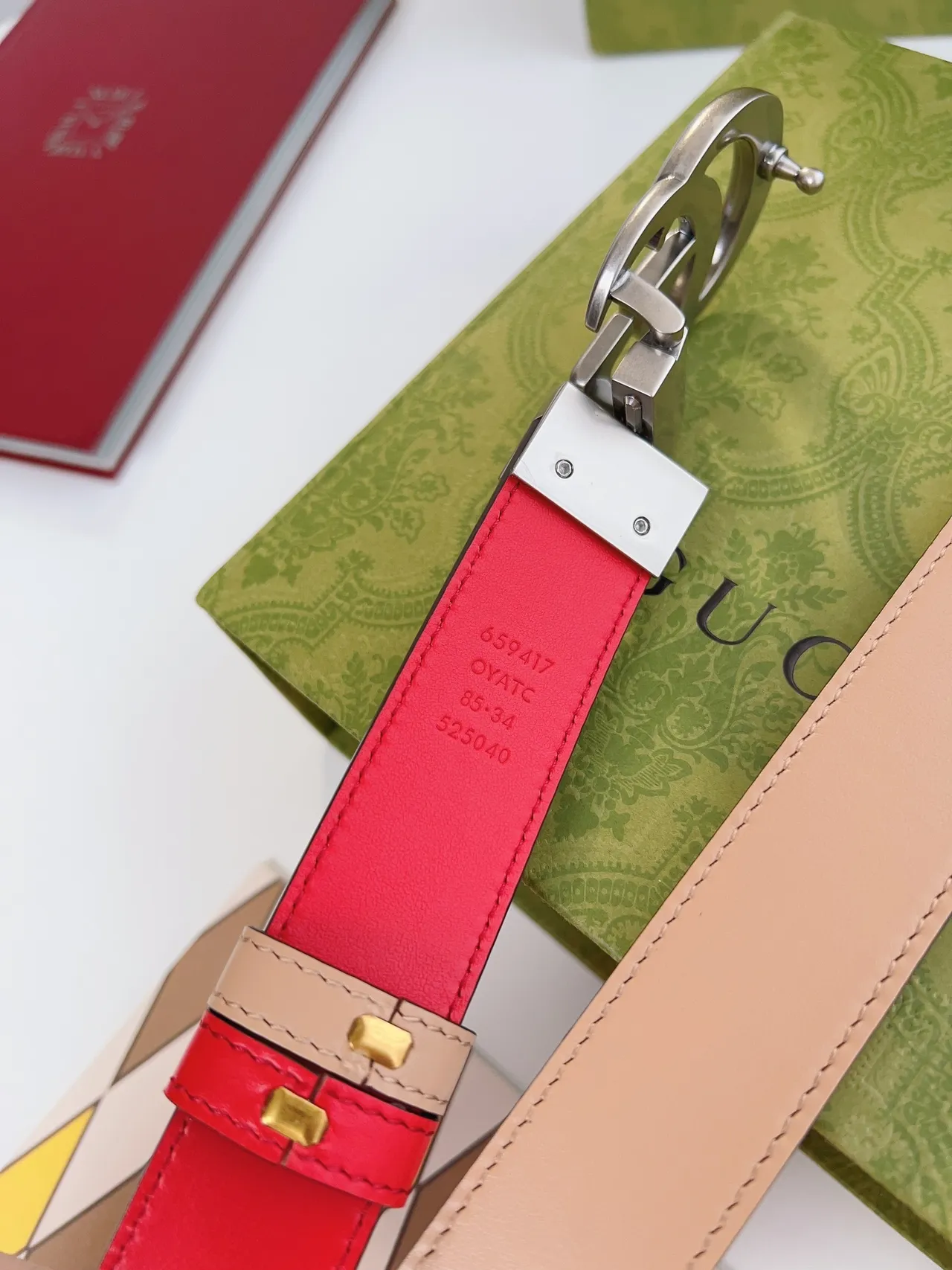 Gucci GG Marmont Reversible Red Beige Leather Belt 3