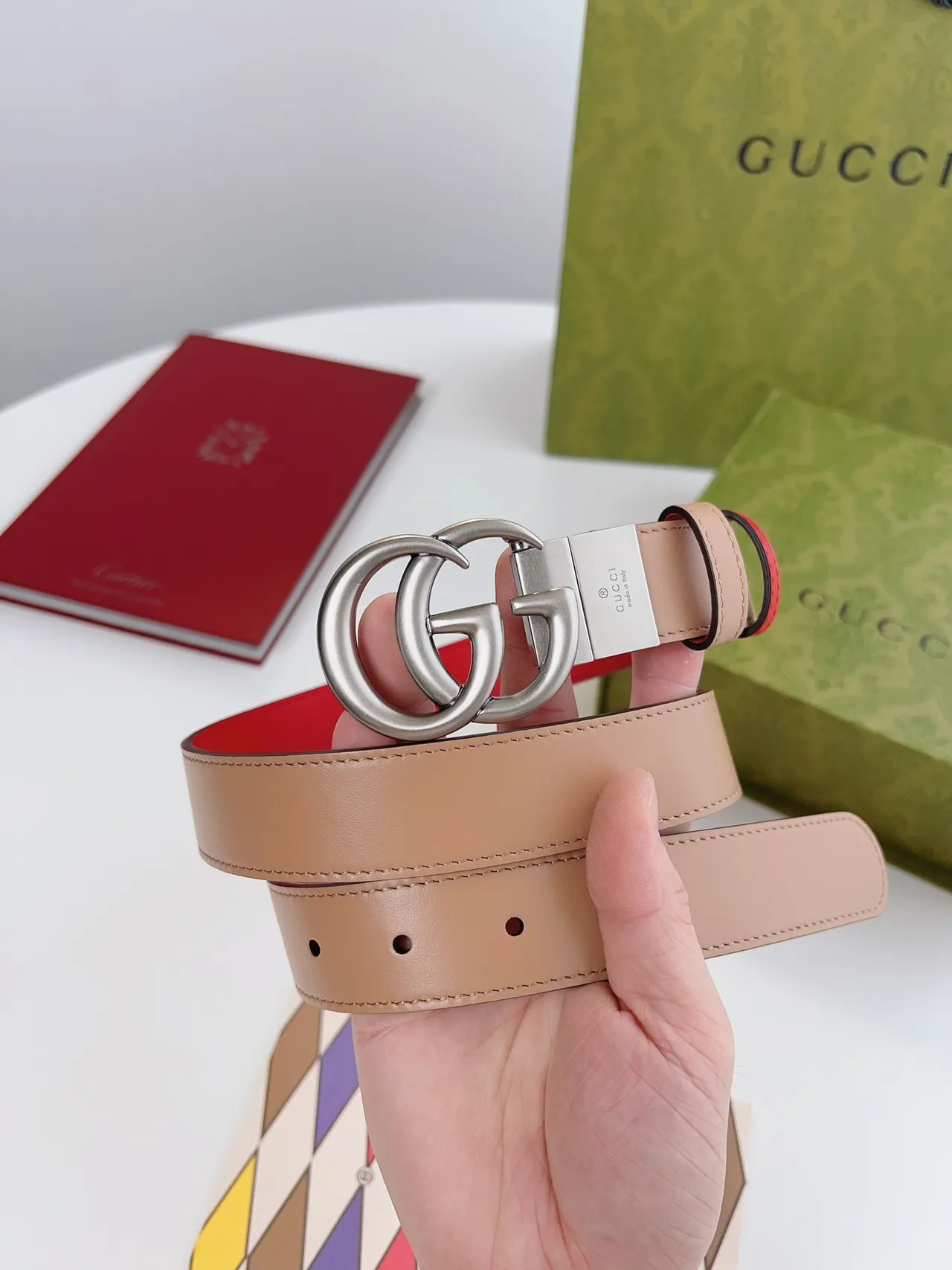Gucci GG Marmont Reversible Red Beige Leather Belt 7