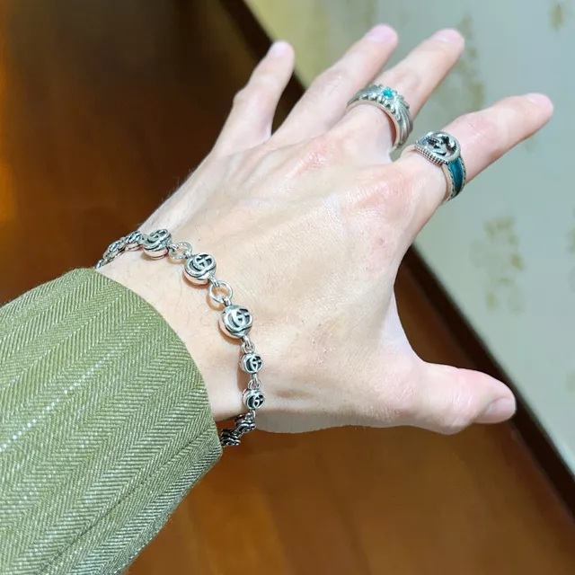 Gucci GG Marmont Silver Black Interlocking G Logo Links Metal Bracelet 5