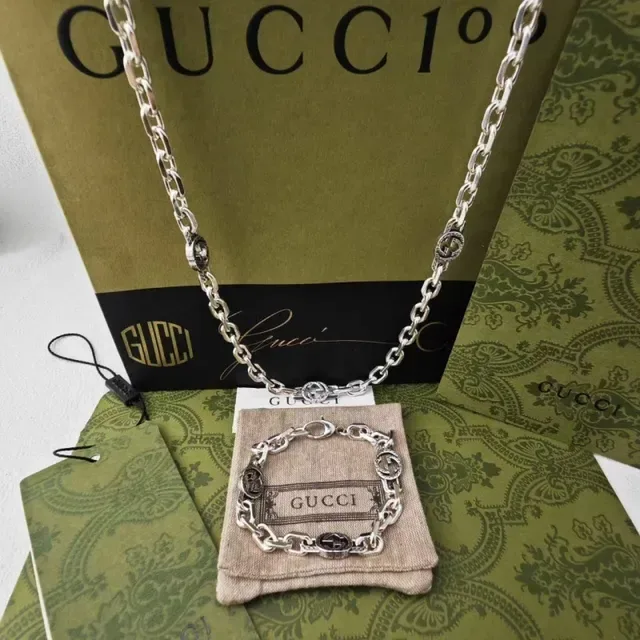 Gucci GG Marmont Silver Chunky Chain Interlocking G Motifs Bracelet 6